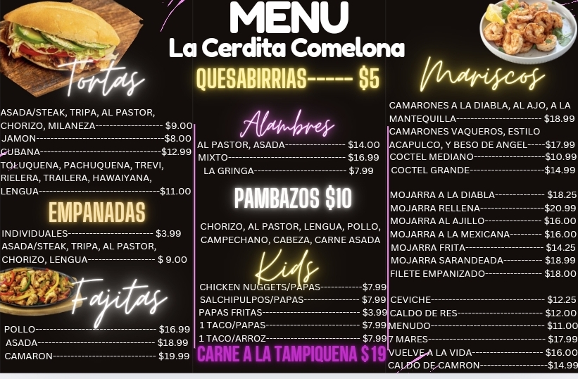 La Cerdita Comelona menu board