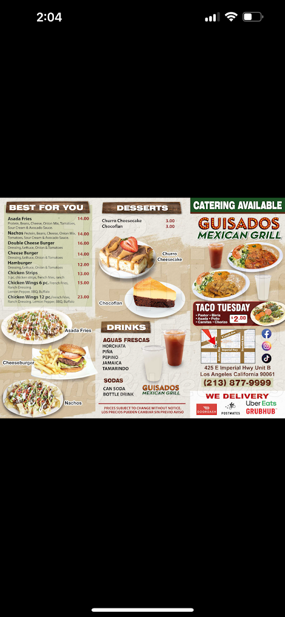 Guisados Mexican Grill menu board