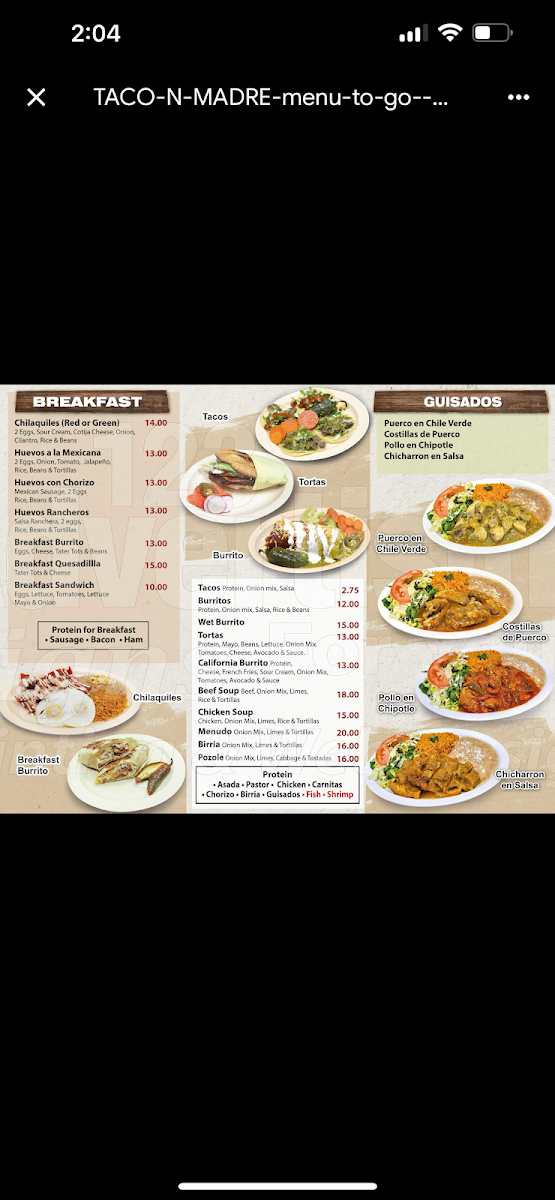 Guisados Mexican Grill menu board