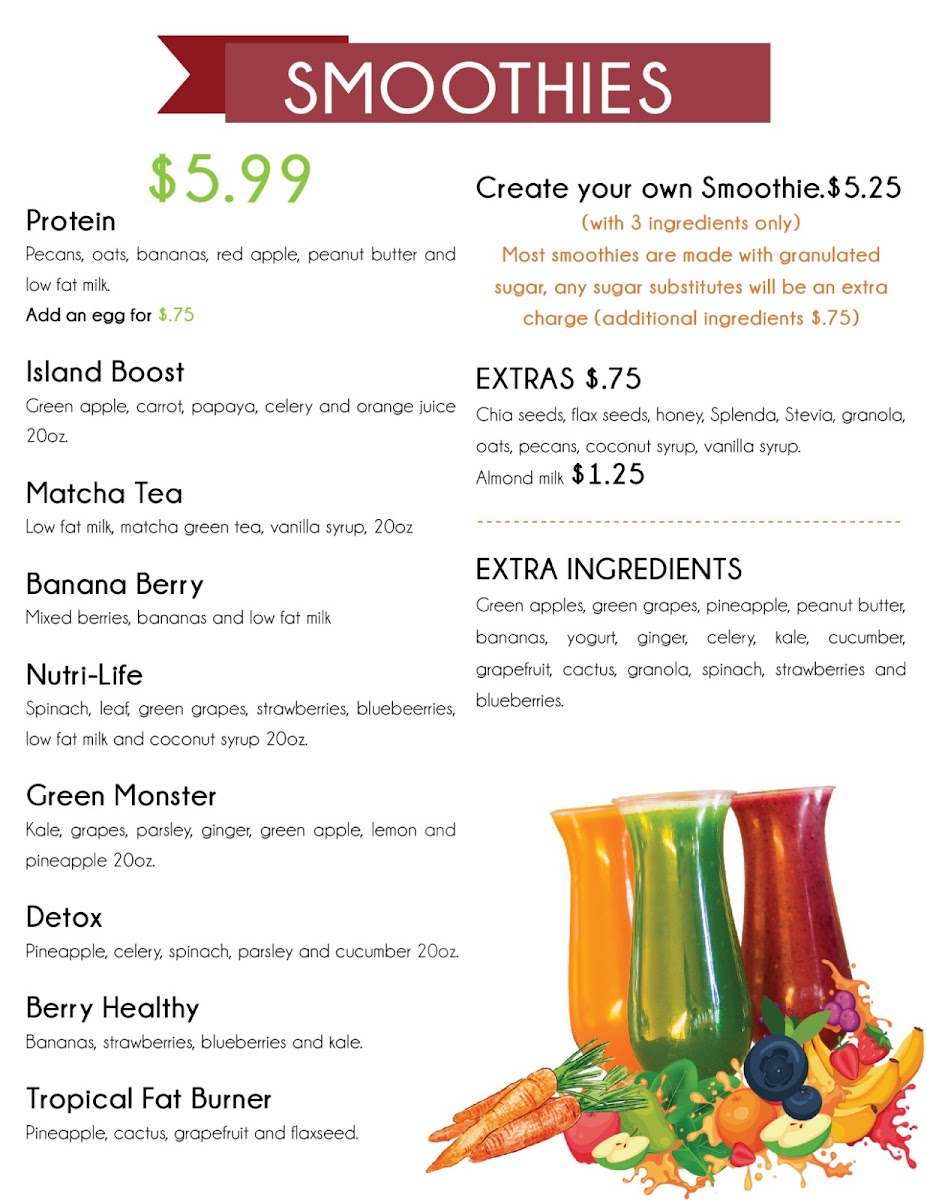 Nutrismoothies & Salads menu board