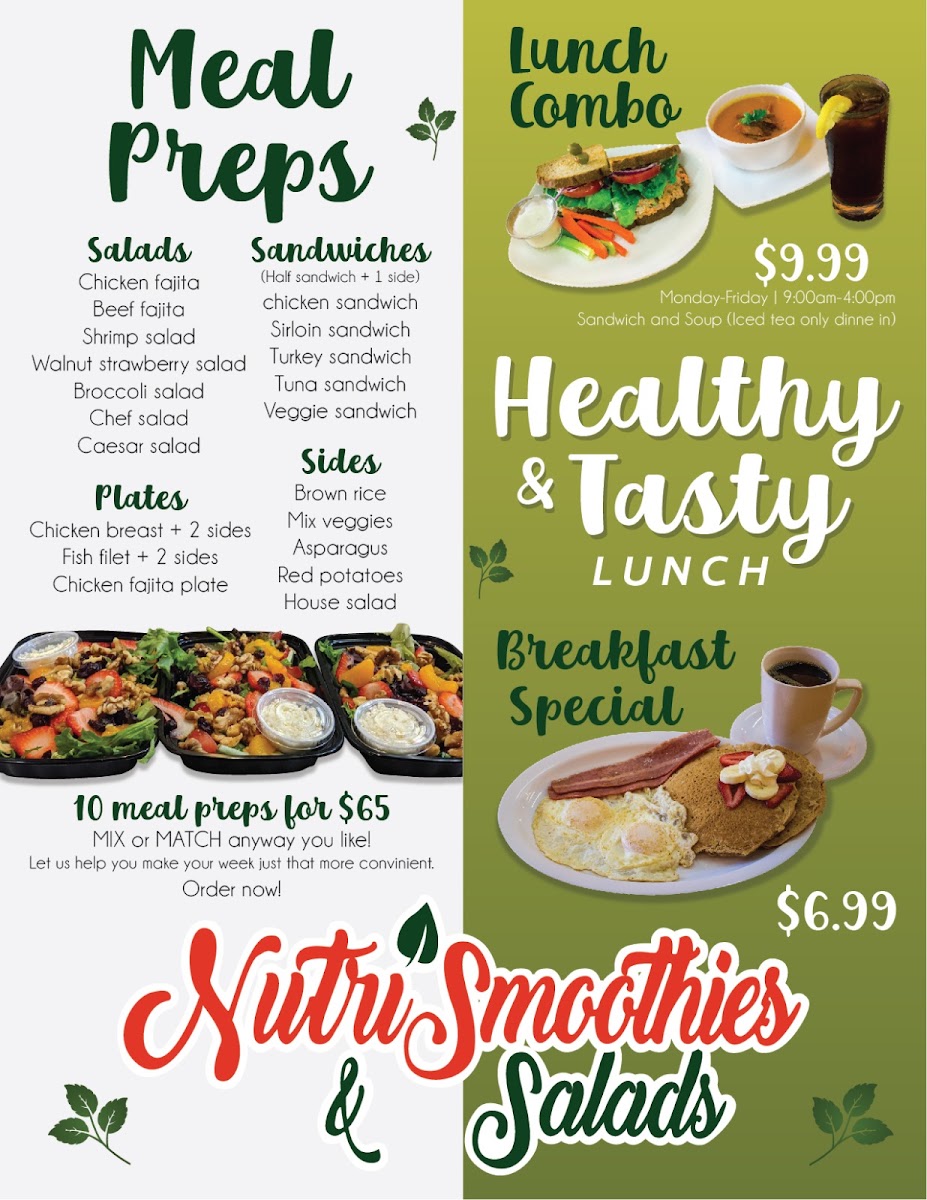 Nutrismoothies & Salads menu board