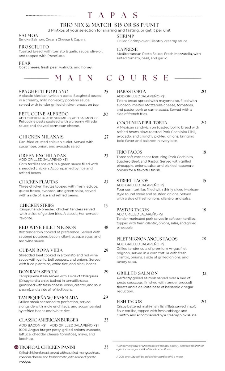 Haras Restaurant menu board