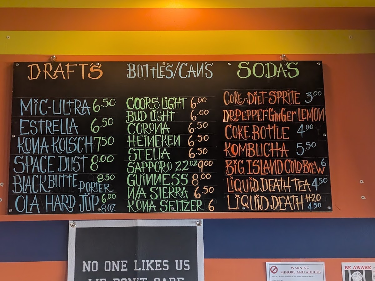 Da Whip Sandos & Bar menu board
