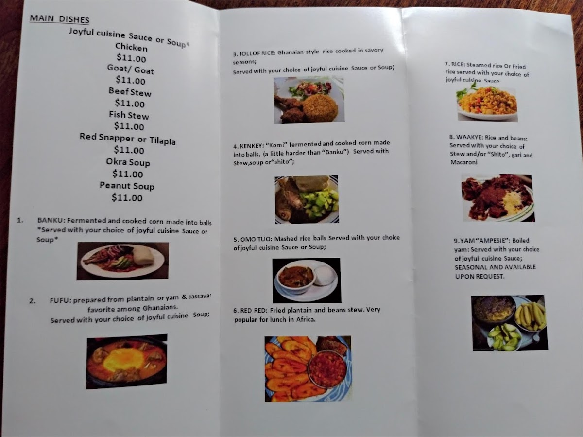 Joyful Way Restaurant menu board