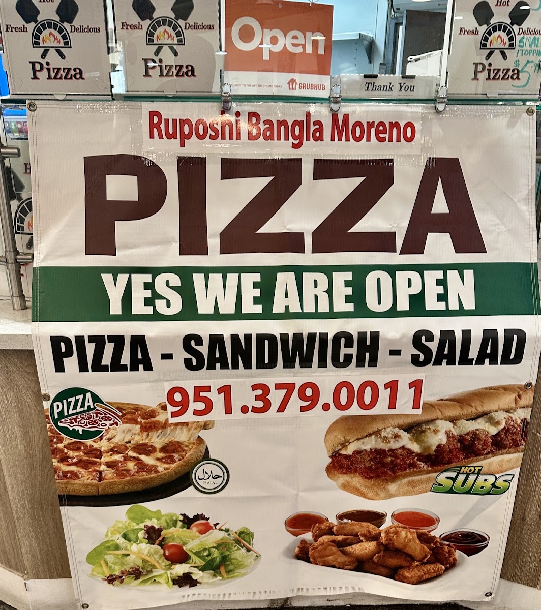 Ruposhi Bangla Moreno Pizza menu board