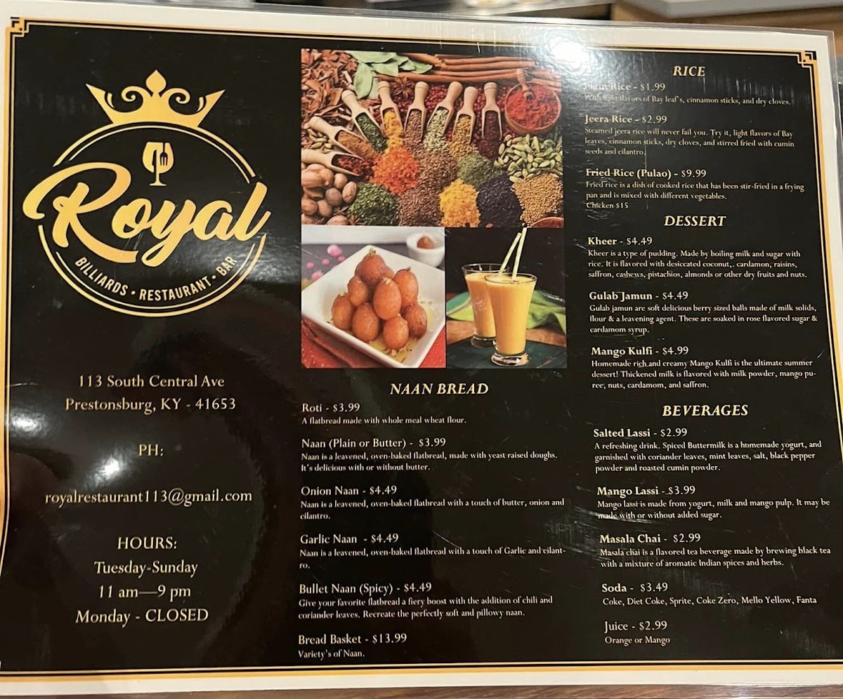 Royal Restaurant | Indian menu board