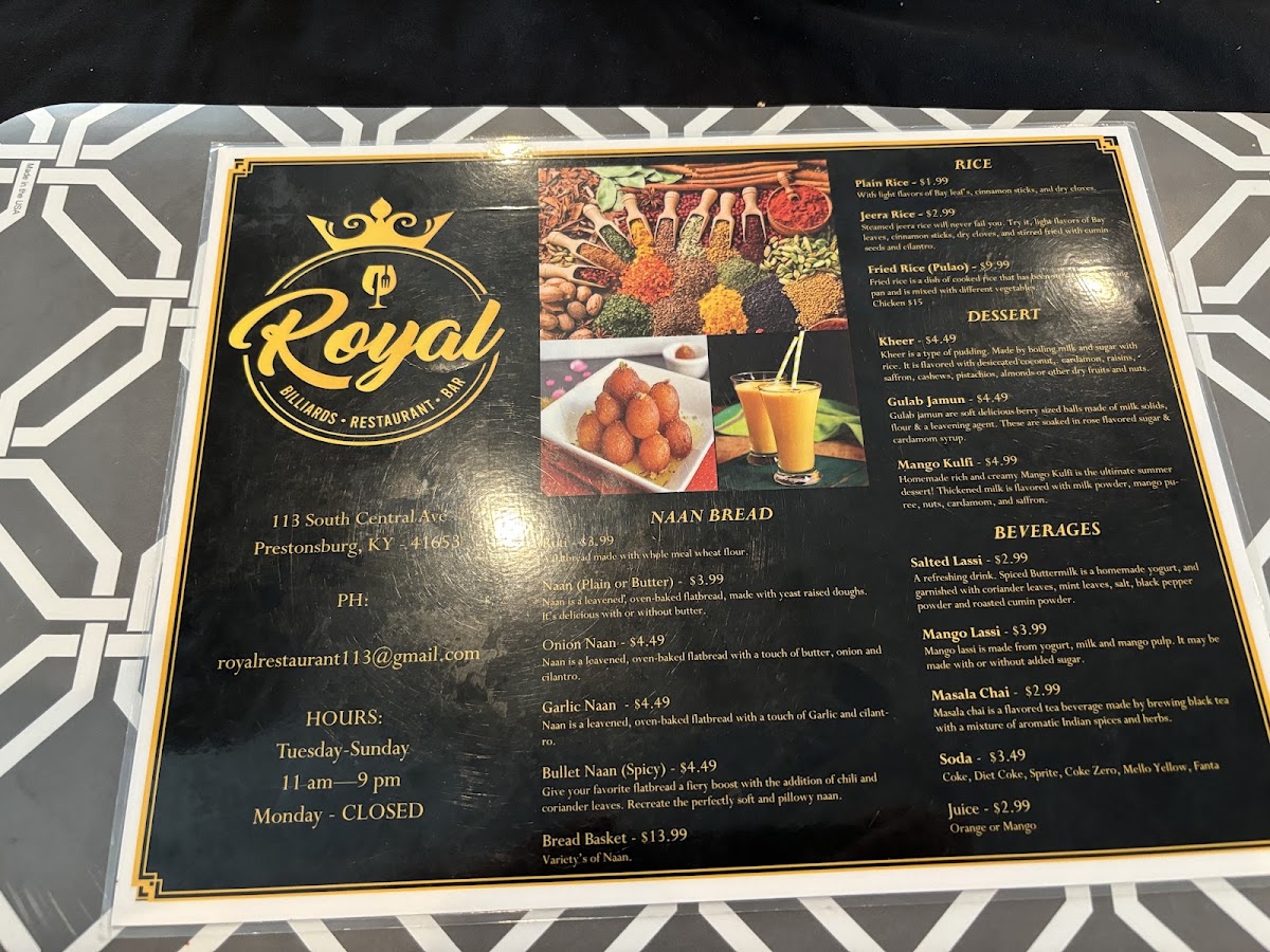 Royal Restaurant | Indian menu board