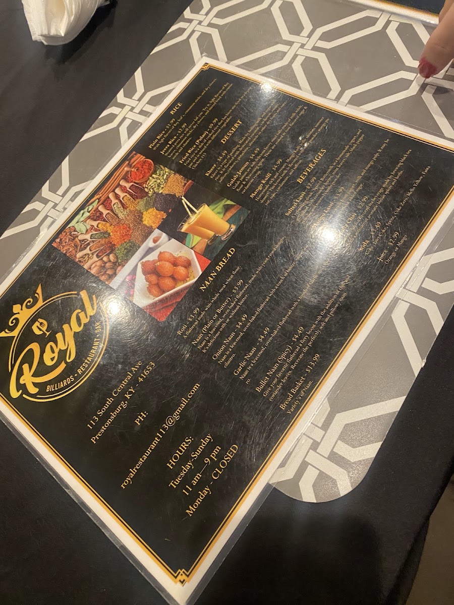 Royal Restaurant | Indian menu board