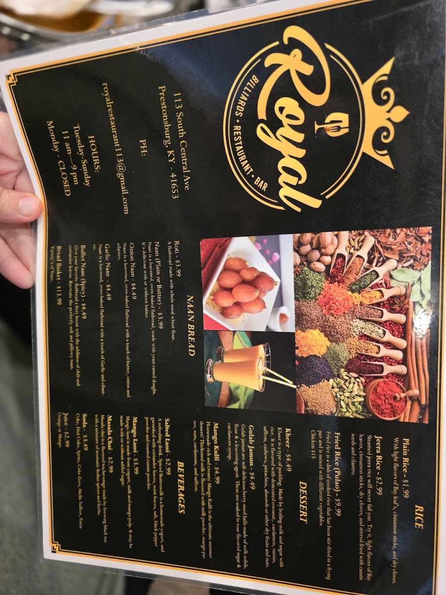 Royal Restaurant | Indian menu board