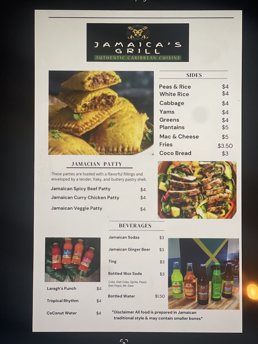 Jamaica's Grill menu board