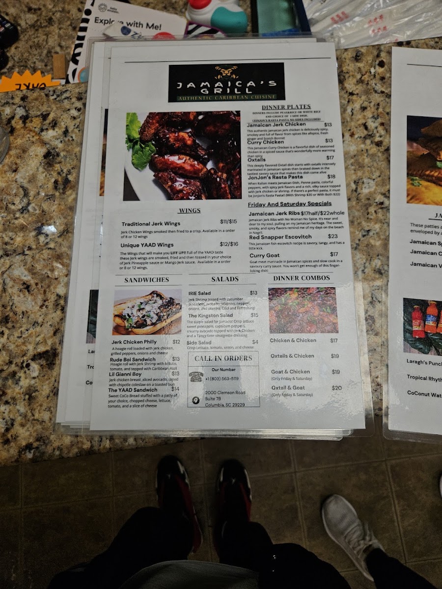 Jamaica's Grill menu board