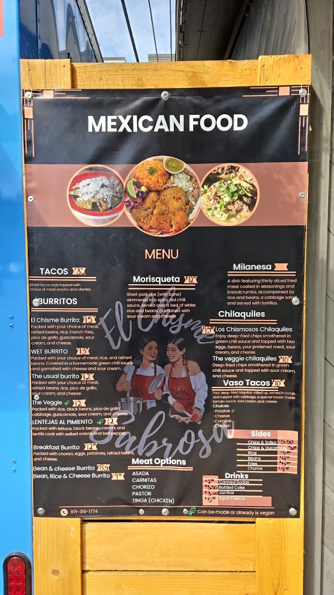 El Chisme Sabroso menu board