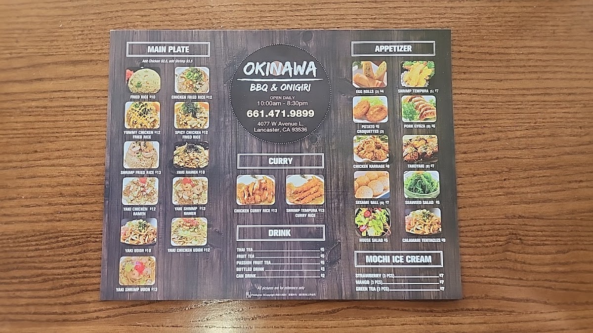Okinawa BBQ & Onigiri & Ramen menu board