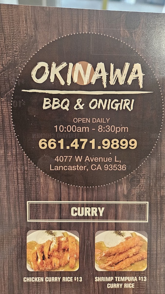 Okinawa BBQ & Onigiri & Ramen menu board