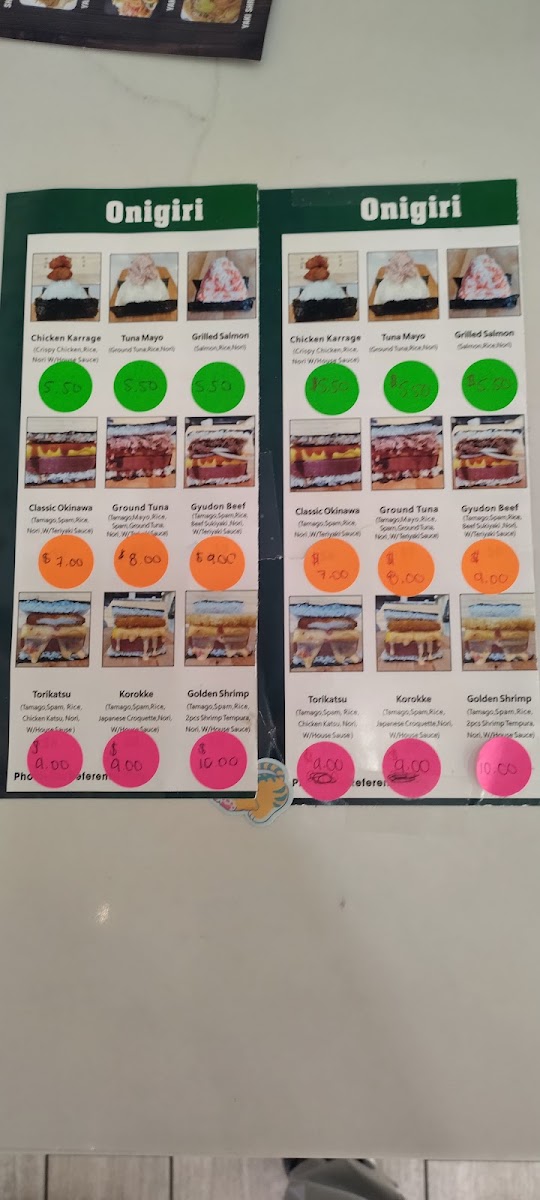 Okinawa BBQ & Onigiri & Ramen menu board