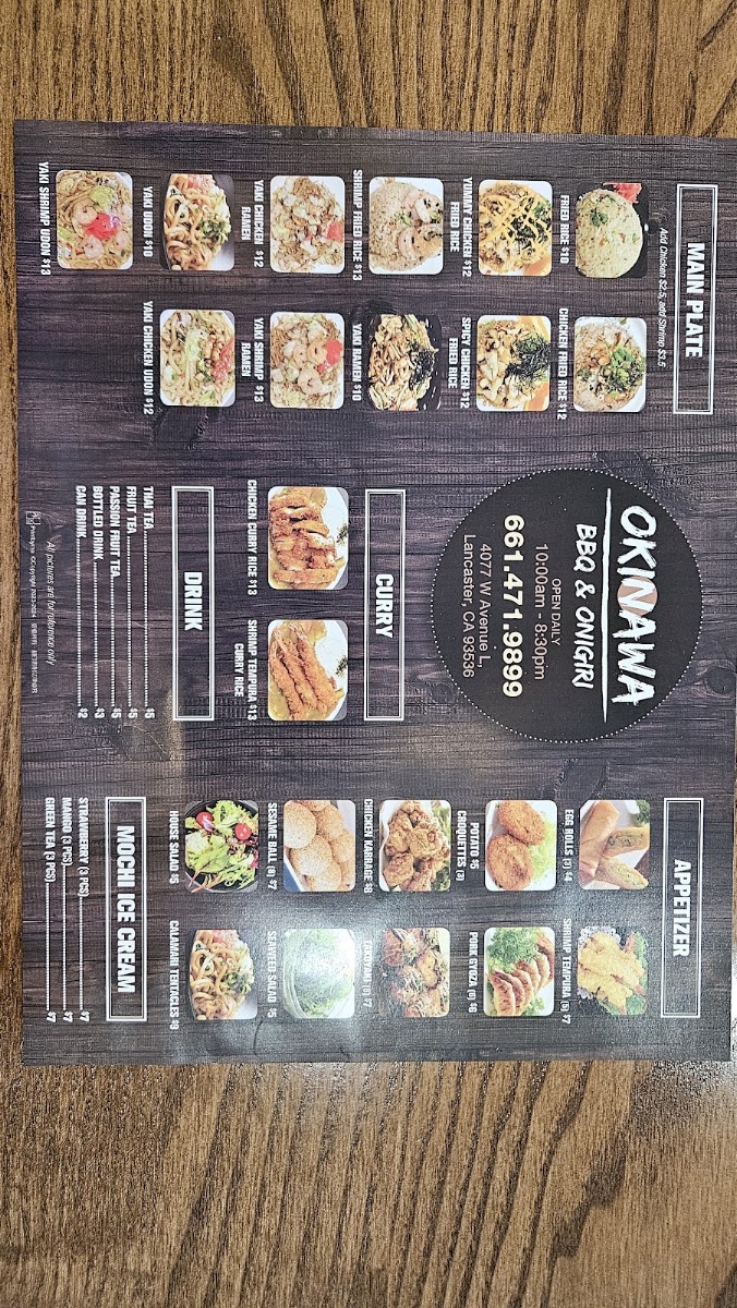 Okinawa BBQ & Onigiri & Ramen menu board