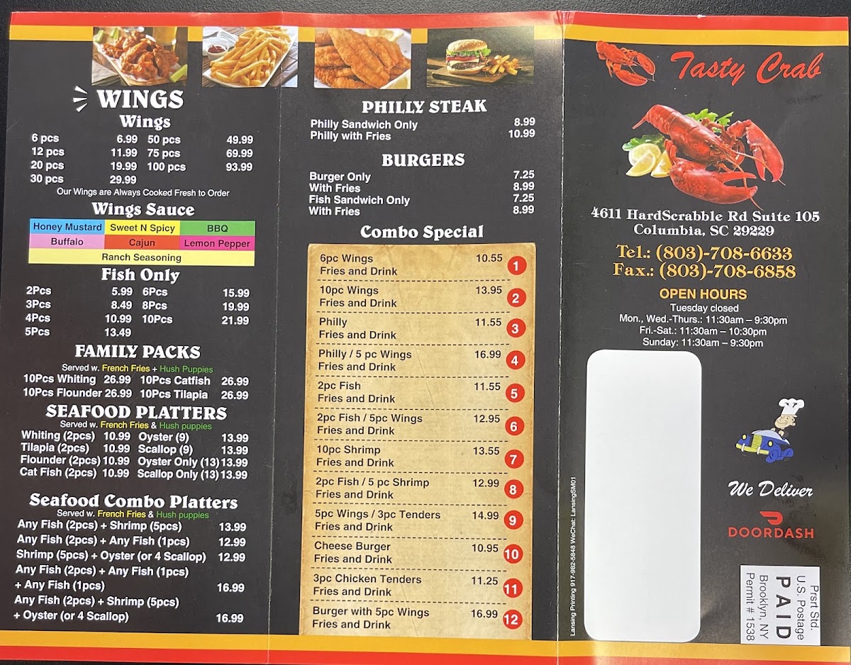 Tasty Crab menu board