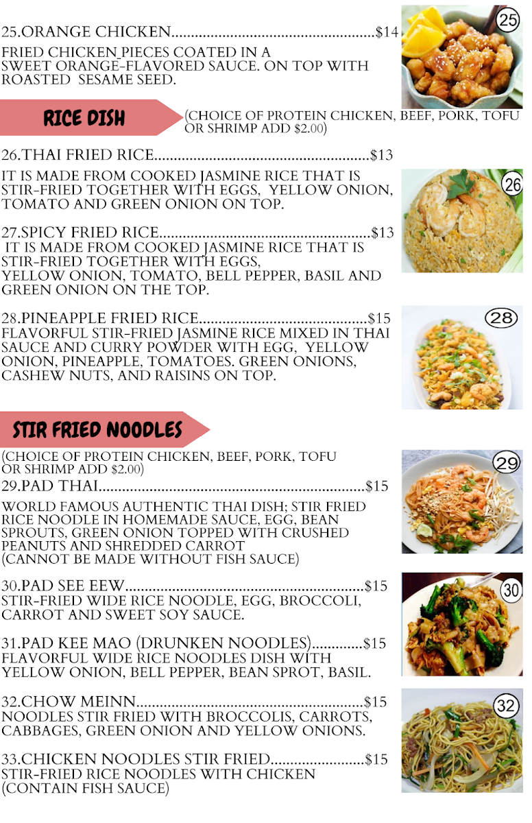 Charm Thai Cuisine menu board