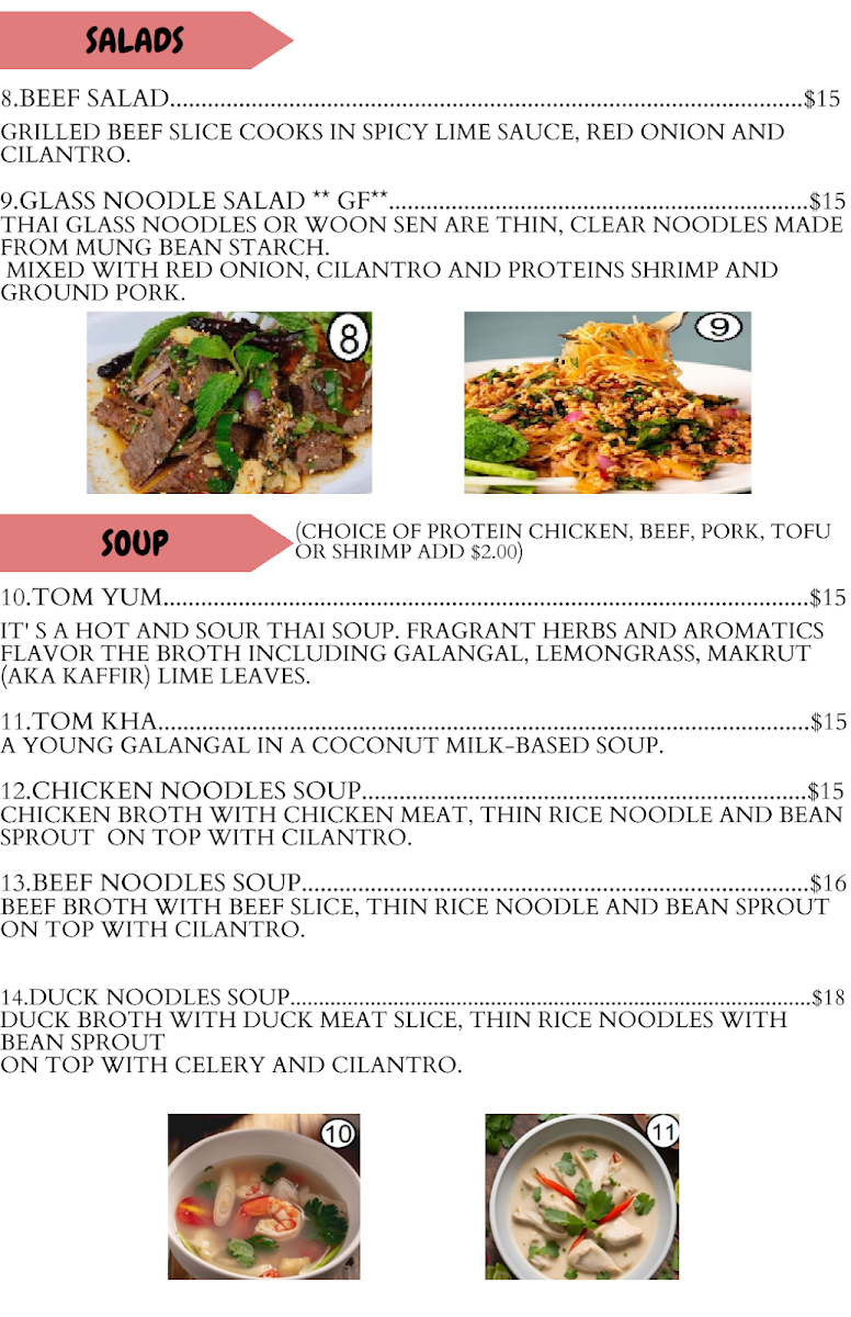 Charm Thai Cuisine menu board
