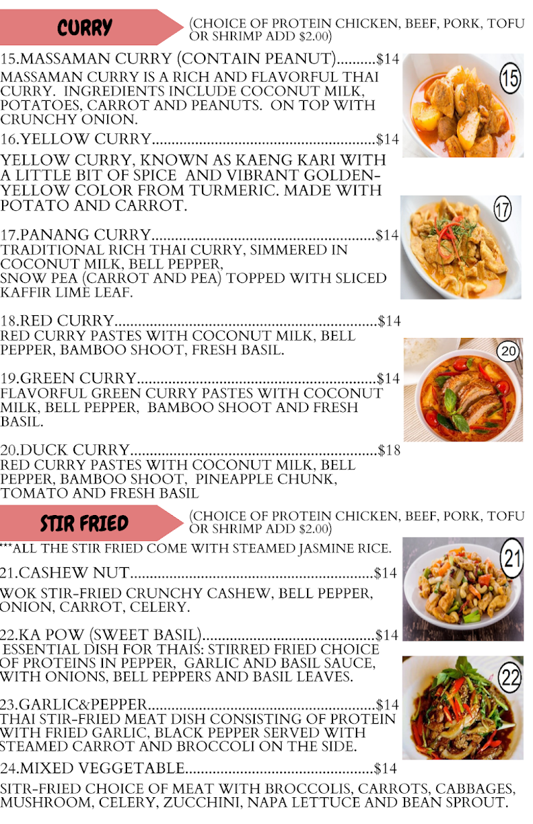 Charm Thai Cuisine menu board