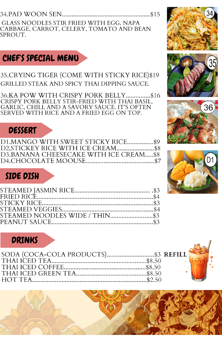 Charm Thai Cuisine menu board