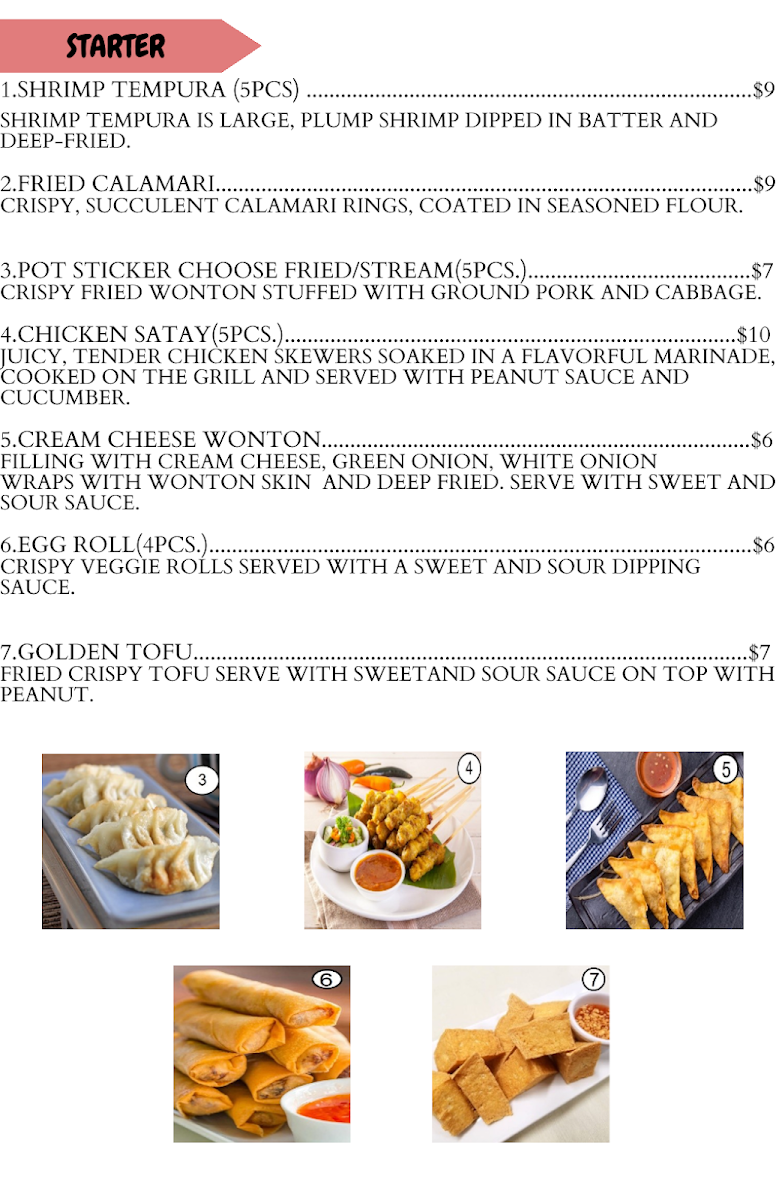 Charm Thai Cuisine menu board