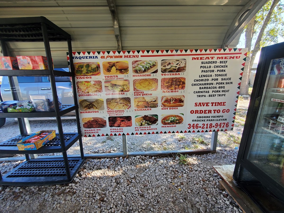 Taqueria El Pichon menu board