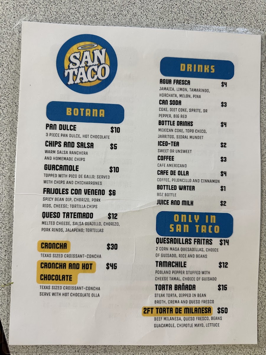 Taqueria La Milpa menu board