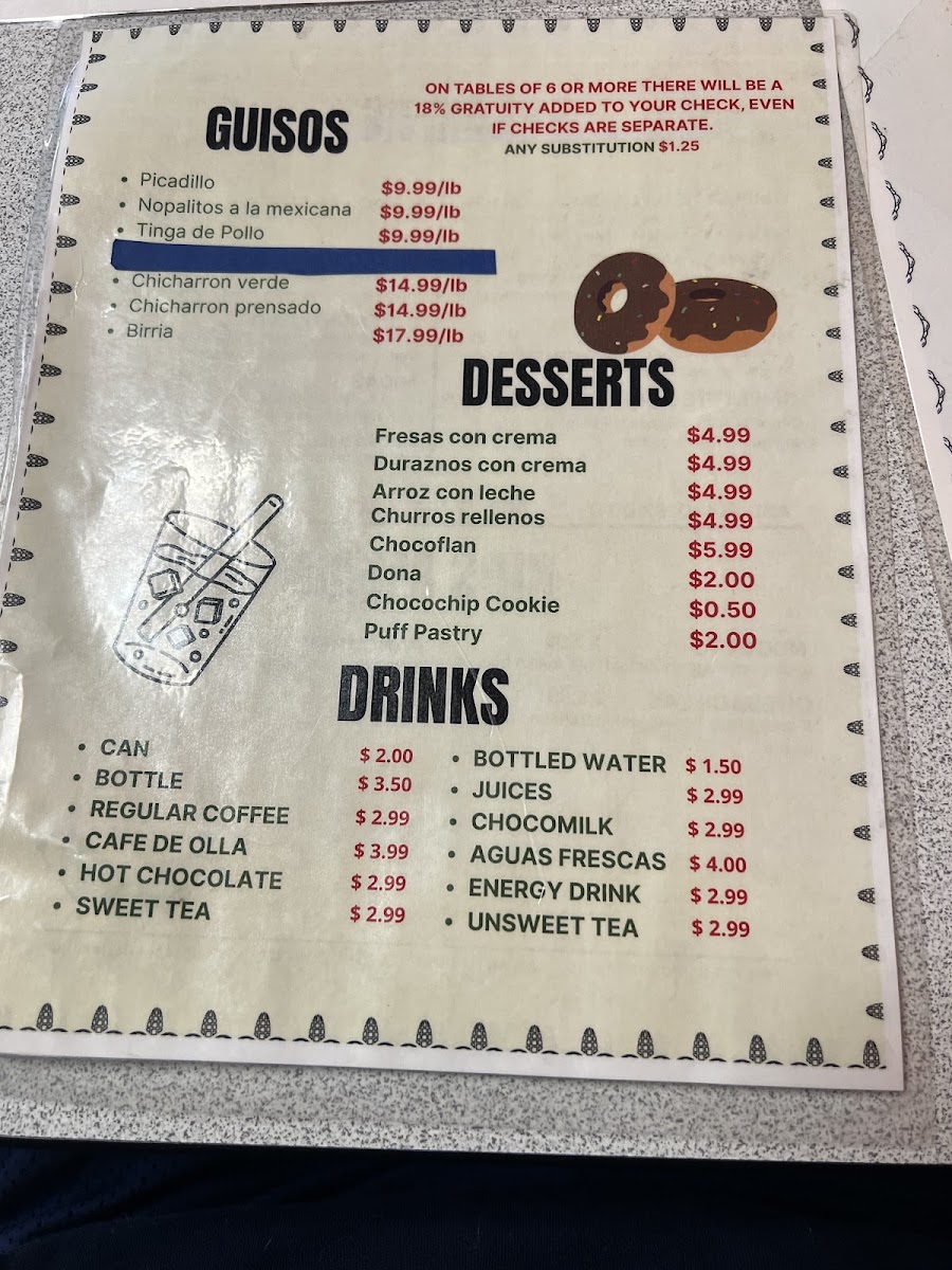Taqueria La Milpa menu board