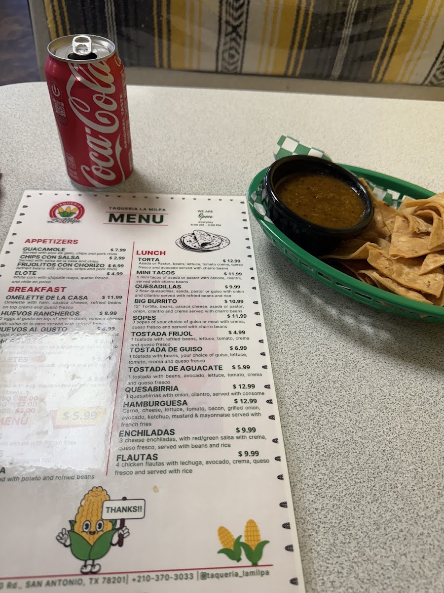Taqueria La Milpa menu board