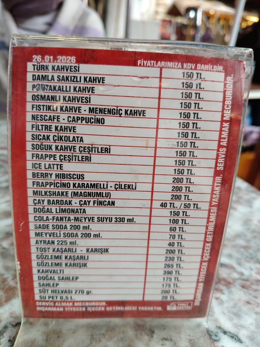 Kozahan Abone cafe menu board