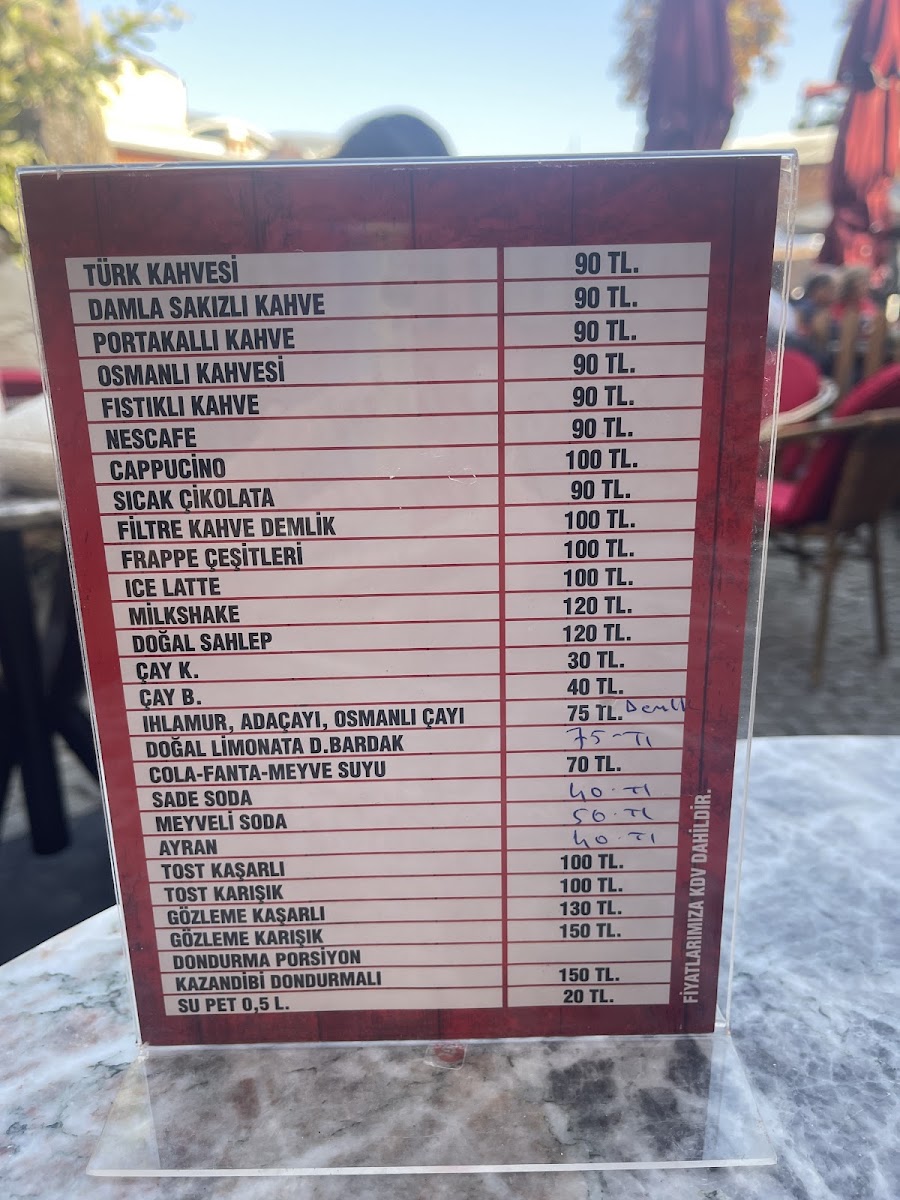 Kozahan Abone cafe menu board