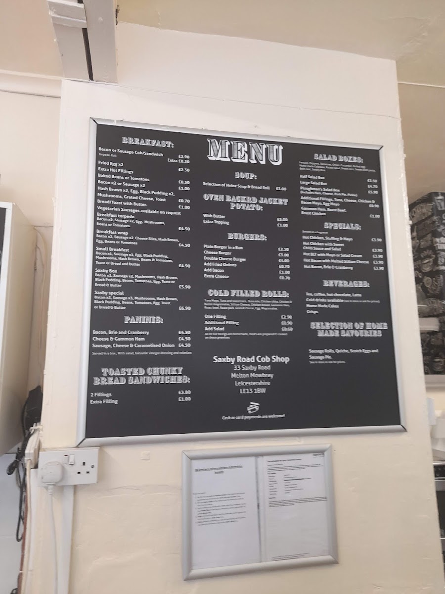 Saxby Road Cob Shop menu board