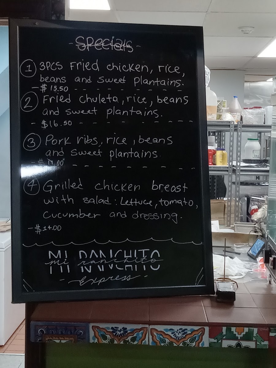 Mi Ranchito Express menu board