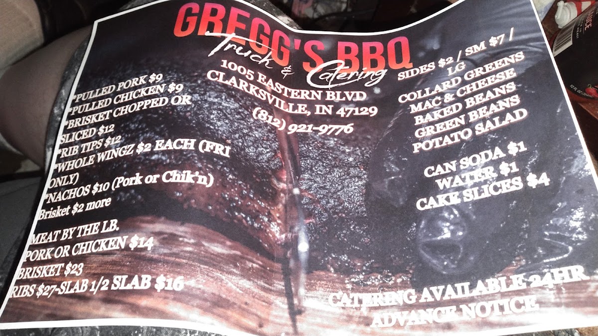 Gregg's BBQ Truck & Catering menu board