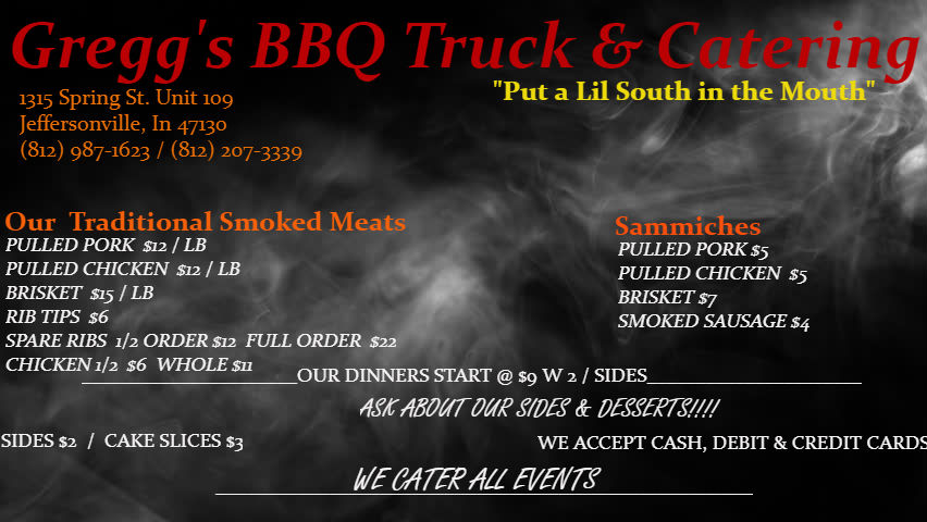 Gregg's BBQ Truck & Catering menu board