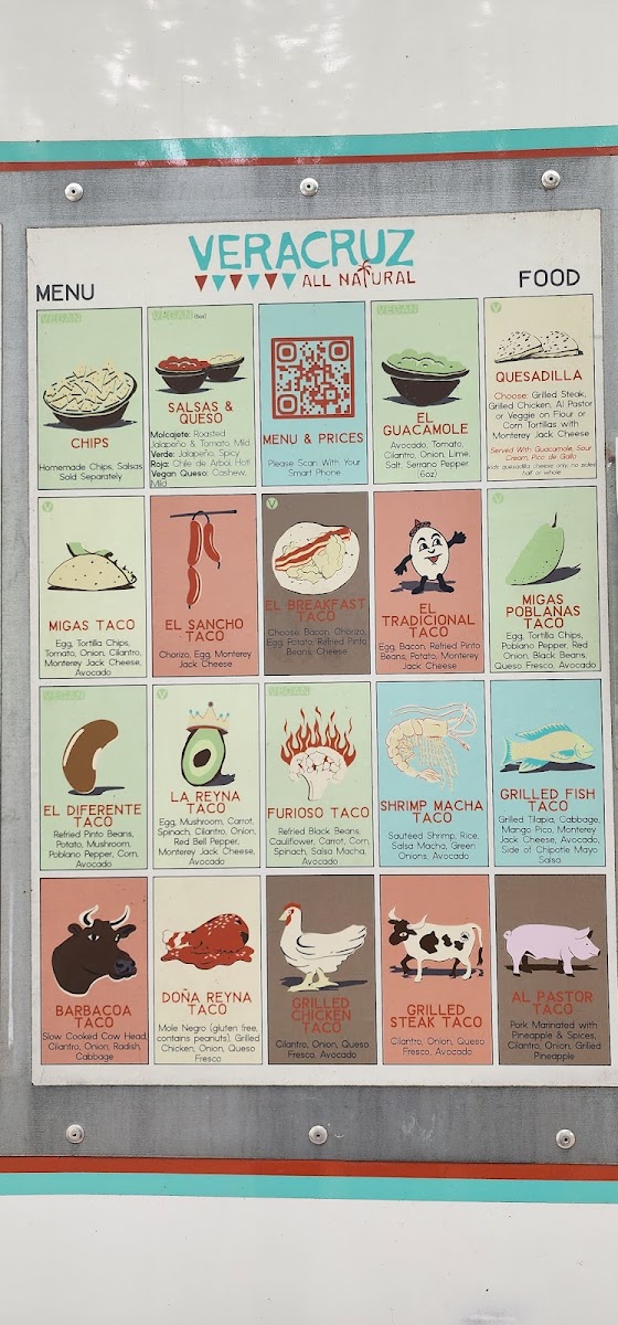 Veracruz All Natural menu board