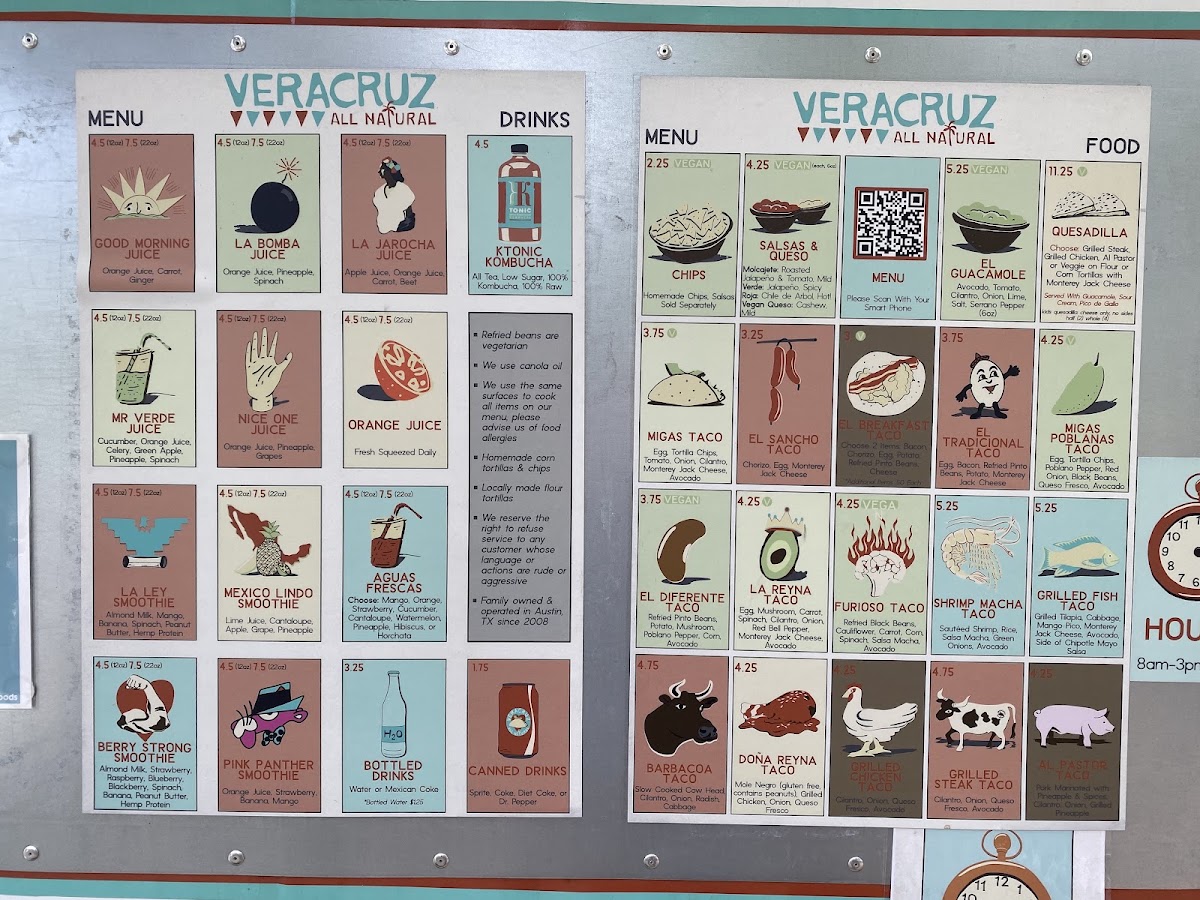 Veracruz All Natural menu board