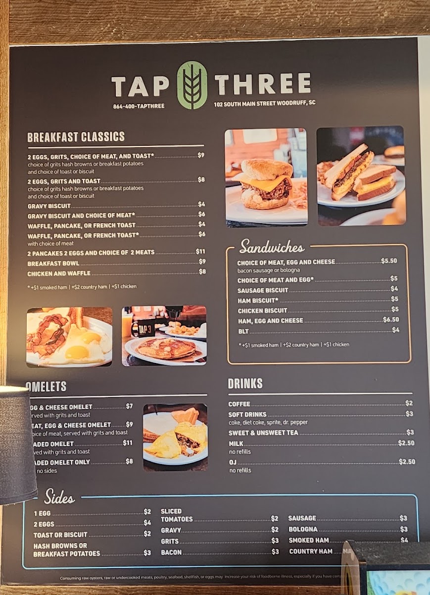TAP THREE menu board