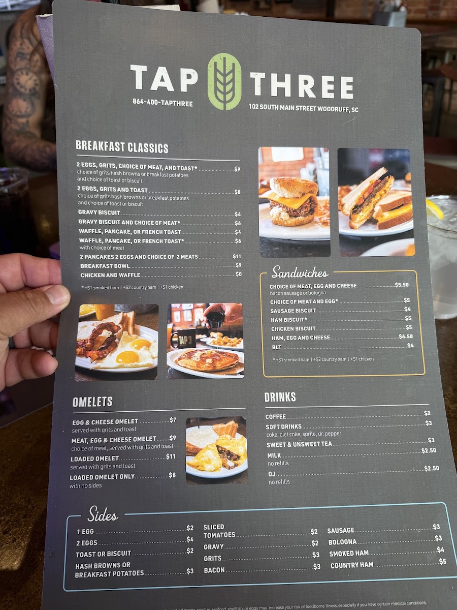 TAP THREE menu board