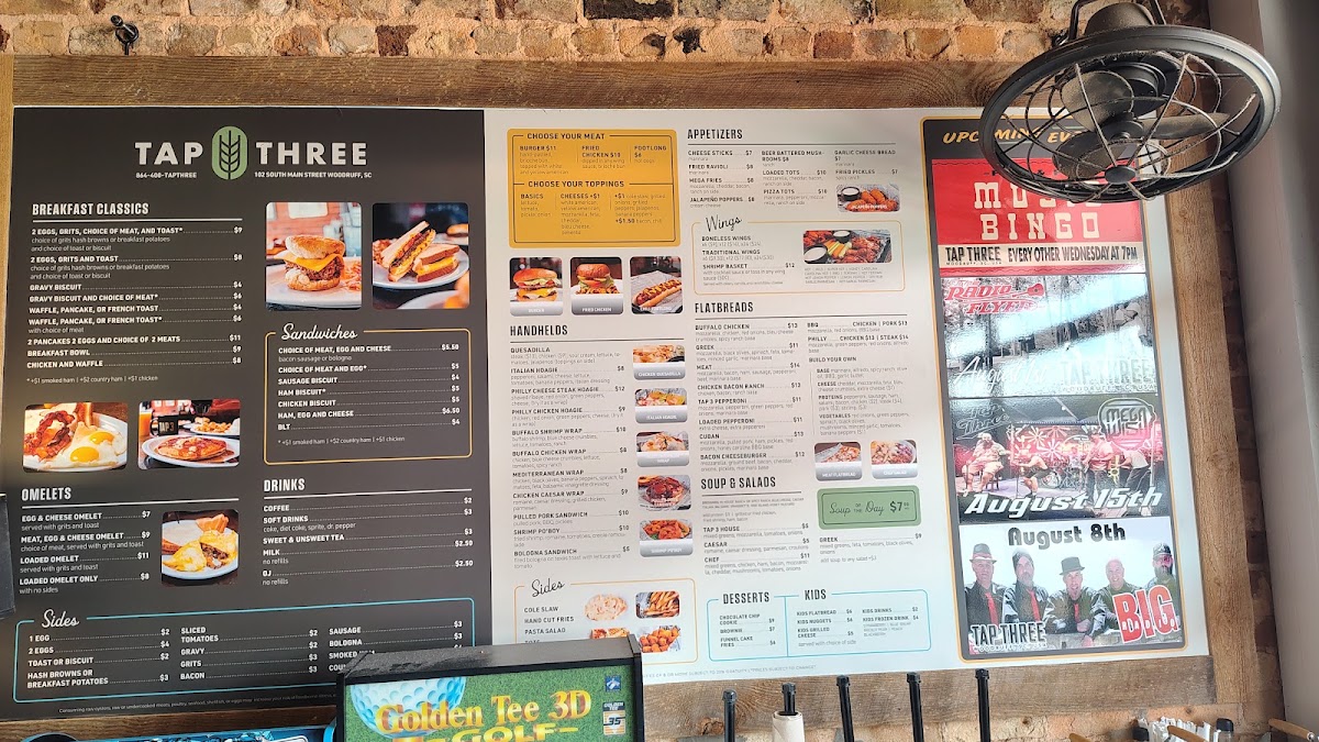 TAP THREE menu board