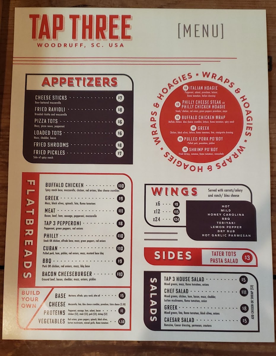 TAP THREE menu board
