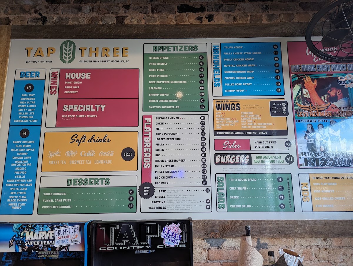 TAP THREE menu board