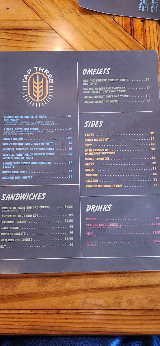 TAP THREE menu board