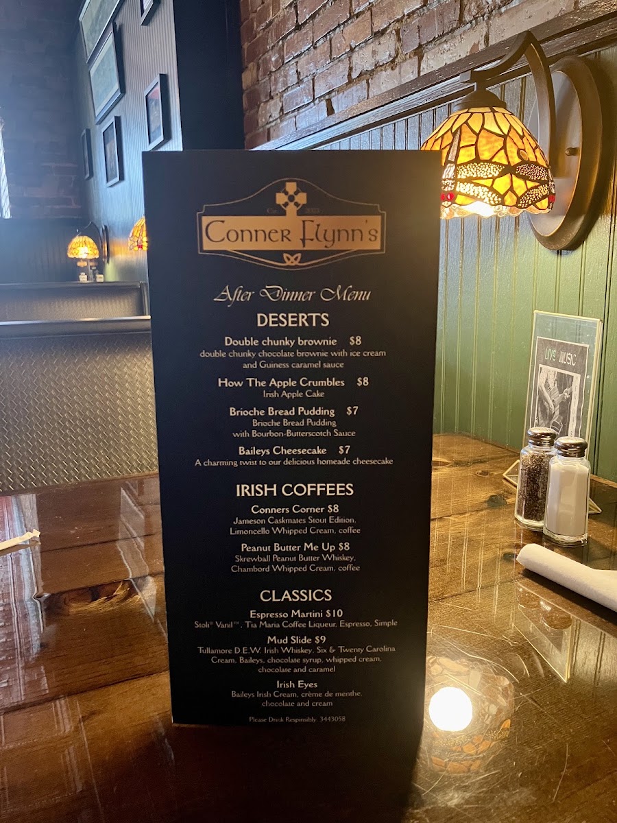 Conner Flynn's Public House menu board
