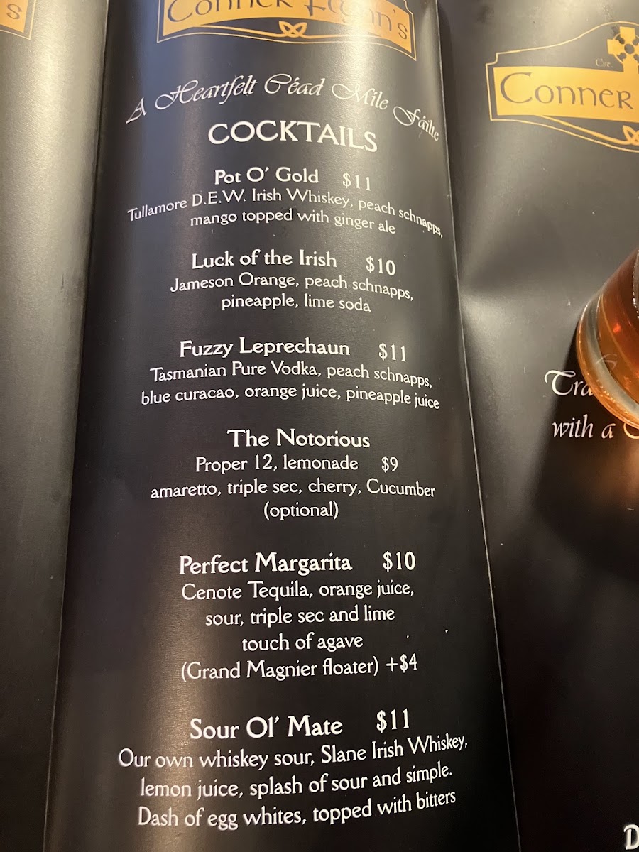 Conner Flynn's Public House menu board