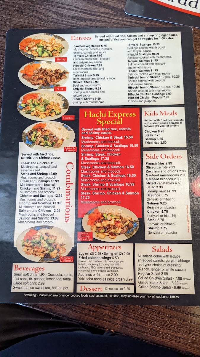 Hachi Express Steak & Seafood menu board
