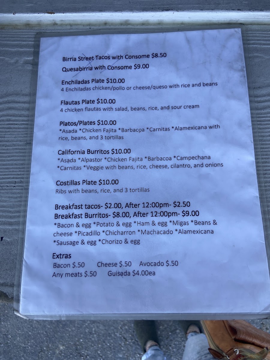 Taqueria Taco Rico menu board