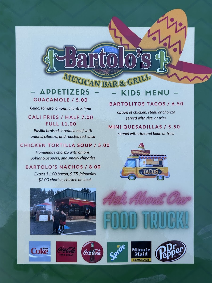 Bartolo's Bar & Grill menu board