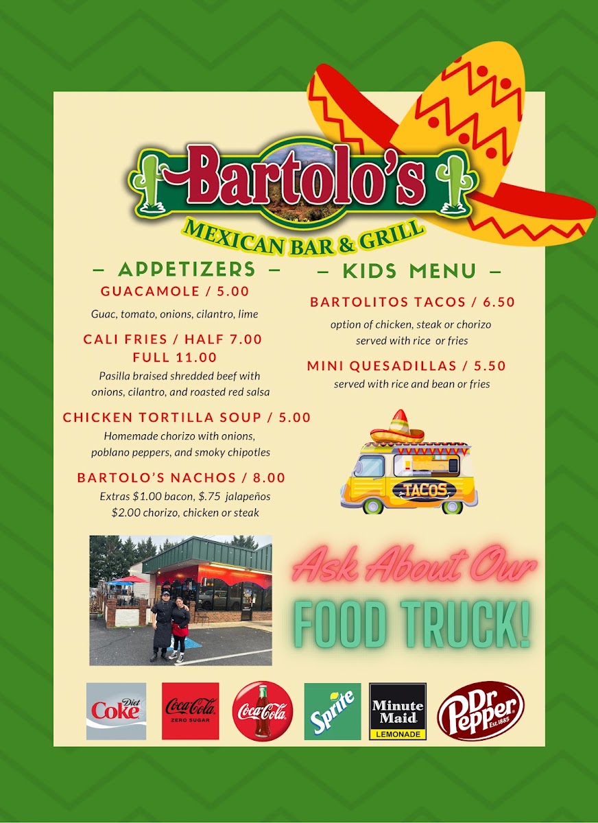 Bartolo's Bar & Grill menu board